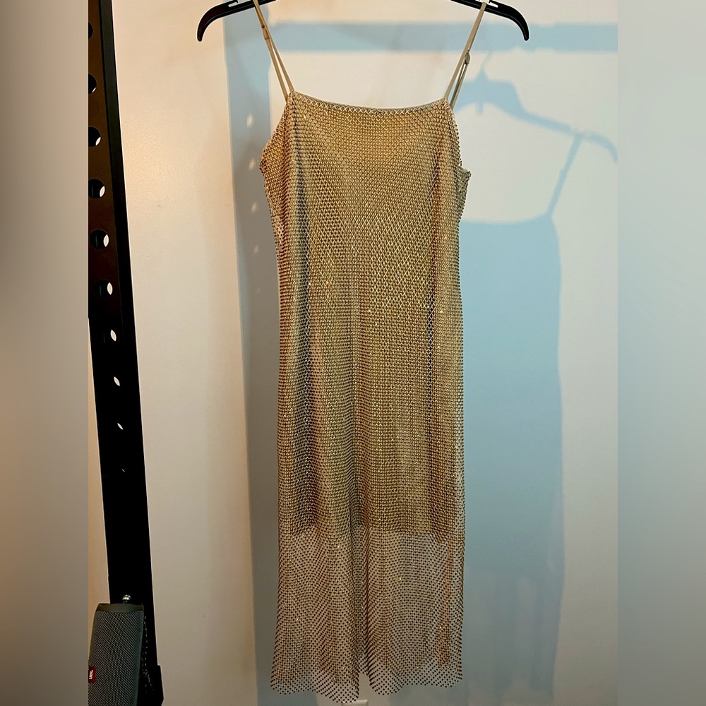 Gold Mesh Slip Dress